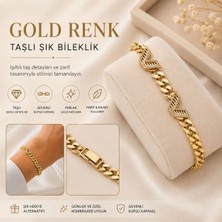 CM Jewelry Kadın Gold Renk Taşlı Zincir Bileklik Şık Modern Tasarım