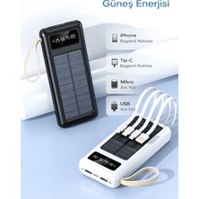 Azurtech 10000MAH Güneş Enerjili 2usb Mikro Lightning Iphone Type-C Kablolu Powerbank Taşınabilir Batarya
