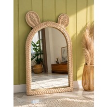 Marena Home Rattan Bambu Çocuk Odası Ayna 40X70 Cm, Kulaklı Tavşan Figürlü Duvar Aynası, Dekoratif Bebek Odası Aynası