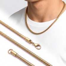 Kuşkaya Ticaret Oval Spiral Erkek Çelik Zincir Kolye 5 mm 55 cm Gold - Sarı