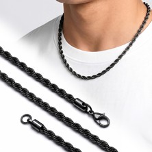 Kuşkaya Ticaret Rope Halat Siyah Erkek Çelik Kolye 6mm 55CM - Siyah