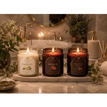 Harem Mum Premium Kokulu Mum 3'lü Set Vanilya Amber Sandal Ağacı El Yapımı Dekoratif Mum 3X150G
