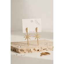Kuşkaya Ticaret Gold Renk Kutup Yıldızı Model Zirkon Taşlı Kadın Küpe