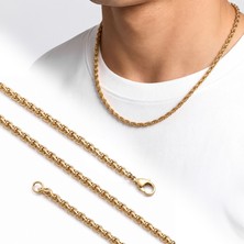 Kuşkaya Ticaret Hasır Örgü Erkek Çelik Kolye 4mm 55CM Gold - Sarı