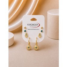 Euromoda Nazar Detaylı Gold Renk 4'lü Küpe Seti