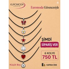 Euromoda Yıldız Kelebek Papatya Detaylı 6 Adet Deri Kolye