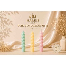 Harem Mum Burgulu Şamdan Mum Su Yeşili-Sarı-Gül Kurusu 3’lü Set