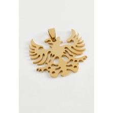 Zero Land Spt-Gld Çift Başlı Kartal Çelik Kolye Ucu 3,5 cm Sarı