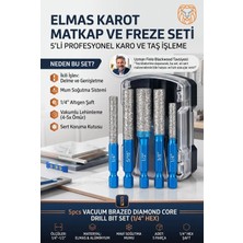 Transformacion Vakumlu Elmas Karot Matkap Ucu Freze Seti 5’li (1/4" Hex Şaft) Seramik Porselen Mermer Granit Cam Karo Delme Genişletme Panç Uçları 723532