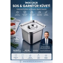 Transformacion Inox Çelik Gastronorm Sos ve Garnitür Küveti 14X14X11 cm Paslanmaz Çelik Mutfak Düzenleyici 1.5 L Endüstriyel Prep Hazırlık Çelik Kapaklı Saklama Kabı 723546