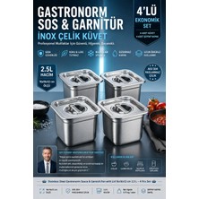 Transformacion 4 ADET İnox Çelik Gastronorm Sos ve Garnitür Küveti 16x16x12 cm Şeffaf Kapaklı Paslanmaz Çelik Mutfak Düzenleyici 2.5 L Endüstriyel Prep Hazırlık Saklama Kabı  723549