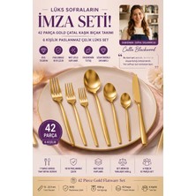 Transformacion 42 Parça Gold Çatal Kaşık Bıçak Takımı - 6 Kişilik  Endüstriyel 18/10  Gold Paslanmaz Çelik  Çeyiz Seti 723562