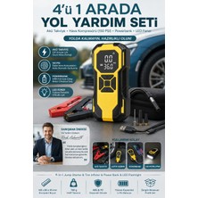 Transformacion 4'ü 1 Arada Akü Takviye Cihazı Jump Starter 150 Psı Dijital Oto Hava Kompresörü Taşınabilir Powerbank Araç Lastik Şişirme Pompası Acil Durum LED Fenerli Akıllı Yol Yardım Seti 723556