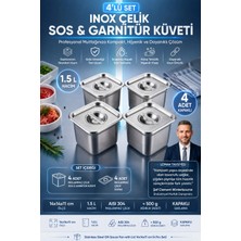 Transformacion 4 ADET inox Çelik Gastronorm Sos ve Garnitür Küveti 14x14x11 cm Paslanmaz Çelik Mutfak Düzenleyici 1.5 L Endüstriyel Prep Hazırlık Çelik Kapaklı Saklama Kabı 723550