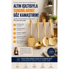 Transformacion 4'lü Servis Seti 26 cm Lüks Metal Spatula Kepçe Kevgir Kaşık Endüstriyel 18/10 Paslanmaz Çelik Gold Paslanmaz Çelik Çeyiz Seti