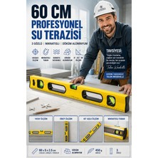 Transformacion Profesyonel Döküm Alüminyum Su Terazisi 60 cm - 3 Gözlü Hassas Dengeleme Cetveli Mıknatıslı Duvar Inşaat Fayans Marangoz Hizalama Ölçüm Aleti 723559