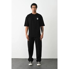 Novalisse Erkek Kısa Kol Yazlık Tişört Bisiklet Yaka Baskılı Oversize T-Shirt - Siyah