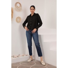 Soft Kumaş Crop Kadın Inci Düğme Detay Gömlek-Acı Kahve