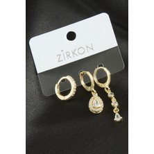 Zero Land Spt-Gld 3 Adet Damla Zirkon Taşlı Küpe Sarı