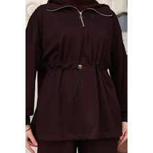 Balenbi Kadın Oversize Kesim Fermuarlı Yaka Bel Stoperli Modal Takım 1234