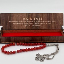 Feronnucci Azurit Taşlı Erkek Tesbih, Özel Kutu Hediyelik Tesbih, Gri Renk Püsküllü Şık Erkek Tesbihi TB23 Kırmızı