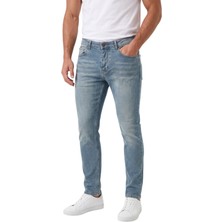 RizzUP Erkek Slim Fit Dar Kesim Likralı Taşlanmış Pamuklu Mavi Kot Pantolon – Düğme Kapamalı Jean 2605153