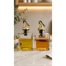 Trend Home Life 2’li Gold Başlıklı Cam Yağdanlık & Sirkelik Seti 200 ml – Damlatmaz Yağ Şişesi