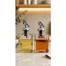 Trend Home Life 2’li Gümüş Başlıklı Cam Yağdanlık & Sirkelik Seti 200 ml – Damlatmaz Yağ Şişesi
