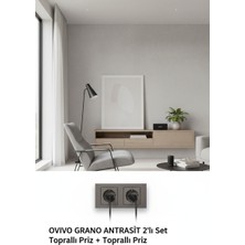 Ovivo Grano Antrasit 2'li Set Topraklı Priz + Topraklı Priz