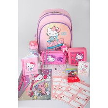 x Dekomus Heart Key Collection Hello Kitty Lisanslı Full Kırtasiye Seti Ilkokul Çantası,beslenme Kabı,matara
