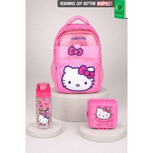 x Dekomus Lisanslı Hello Kitty Glitter Bow Collection Büyük Boy Okul Çantası,beslenme Kabı ve Matara Seti