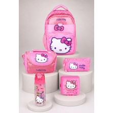x Dekomus Lisanslı Hello Kitty Glitter Bow Collection Okul Çantası,termoslu Beslenme Çantası ve Kalem Çantası,beslenme Kabı,matara Seti