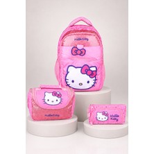 x Dekomus Lisanslı Hello Kitty Glitter Bow Collection Okul Çantası,termoslu Beslenme Çantası ve Kalem Çantası Seti