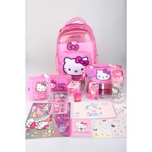 x Dekomus Lisanslı Hello Kitty Glitter Bow Collection Full Kırtasiye Seti Okul Çantası,termoslu Beslenme Çantası ve Kalem Çantası Seti