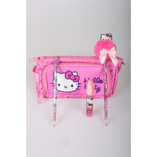 x Dekomus "heart Key Collection" Hello Kitty Lisanslı Kalem Çantası ,kurdele Tepeli Kurşun Kalem,roket Silgi ve Kalem Seti