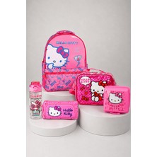 x Dekomus Hello Kitty Lisanslı Ilkokul,beslenme,kalem Çantası,matara ve Beslenme Kabı Seti