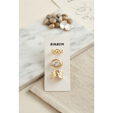 Teknodayım Gold Renk Pirinç 3'lü Kadın Yüzük Kombini BYK4288