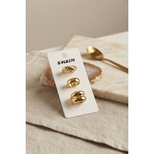 Teknodayım Gold Renk Pirinç 3'lü Kadın Yüzük Kombini BYK4296
