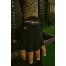 Supplementhane Fitness Ağırlık Body Sporcu Deri Eldiven - Siyah - Large