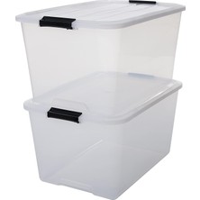 Renas Store Iris Ohyama Kapaklı Plastik Saklama Kutuları, 45L, 2'li Set, Şeffaf