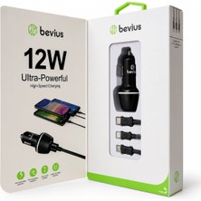 Nexa Studio 3’ü 1 Arada Kablo + Başlık Siyah 12W Araç Şarj Cihazı Bevius BVS-AU512