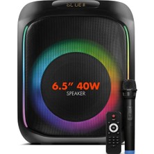 Powerway Mio Taşınabilir Mikrofonlu 40 W Parti Karaoke Kumandalı Bluetooth Hoparlör LED Işıklı