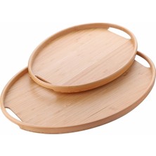 2'li Bambu Tepsi Seti, Ince Tasarım Özel Üretim Oval 2'li Bambu Tepsi Seti (36 * 26 * 1cm-45 * 3