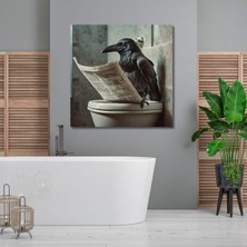 Kare Kanvas Banyo Tablosu Gazete Okuyan Istanbul Kargası 50 x 50