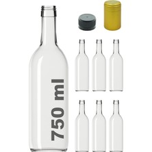 Afracam Standart Şeffaf 750 ml Sızdırmaz Kapaklı ve Kapüşonlu Boş Cam Şişe 6 Adet