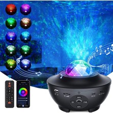 LED Yıldızlı Gökyüzü Projektörü, Bluetooth Ses Kontrolü, Müzik Hoparlörü, Yıldızlı G�