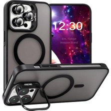 iPhone 16 Pro Max ile Uyumlu Magsafe Wireless Şarj Özellikli Kamera Standlı Lüks Mat Silikon Kı