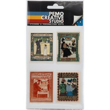 Pemo Creative Studio Vintage Poster UV DTF Sticker Etiket Seti 4 Parça Reklam Sayfası - Kabartmalı 3D, Suya Dayanıklı - Laptop Termos Defter