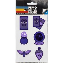 Pemo Creative Studio Cadı UV DTF Sticker Etiket Seti 6 Parça Mor Saat - Kabartmalı 3D, Suya Dayanıklı - Laptop Termos Defter