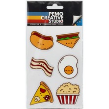 Pemo Creative Studio Yemek UV DTF Sticker Etiket Seti 6 Parça Aç Saatler - Kabartmalı 3D, Suya Dayanıklı - Laptop Termos Defter